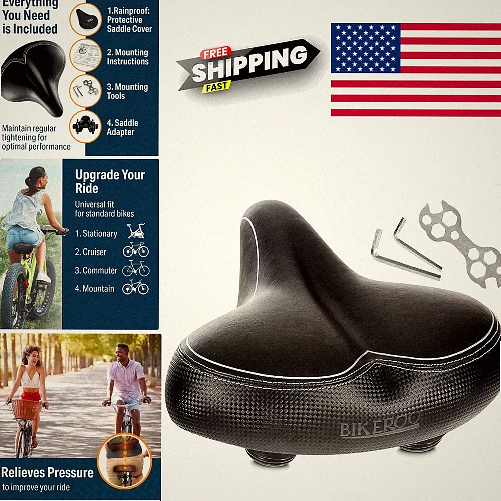 Adjustable Wide Bicycle Saddle with Suspension for Commuting and Mountain Rides