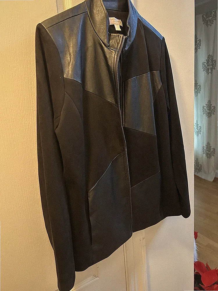 Belle Kim Gravel Jacket Womens L Black Faux Leather Suede Zip Moto Modern
