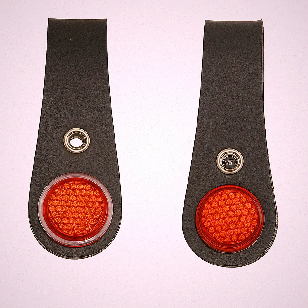 BICYCLE BIKE BLACK FAUX LEATHER HUB SHINER RED REFLECTORS (1 SET)