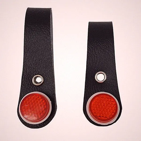 BICYCLE BIKE BLACK FAUX LEATHER HUB SHINER RED REFLECTORS