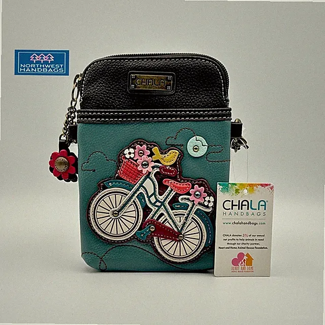 BICYCLE BIKE FLOWER CELLPHONE CROSSBODY PURSE BAG CHALA TEAL