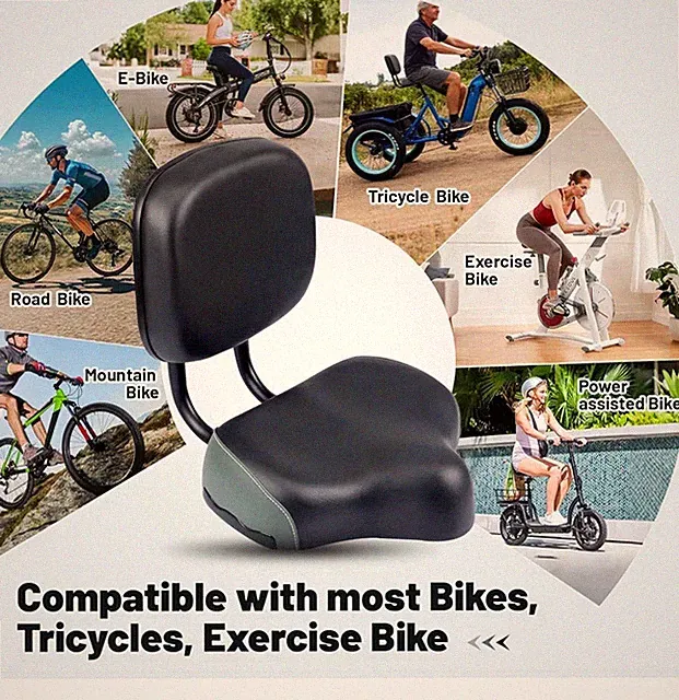 Bike Saddle Bicycle Seats Oversized Comfortable with Backrest Soft Back Rest...