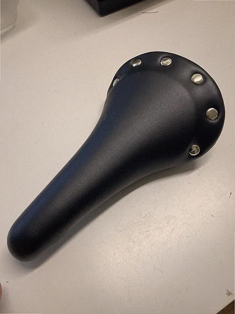Black faux leather saddle 150mm x 273mm road gravel mountain bike seat rivets