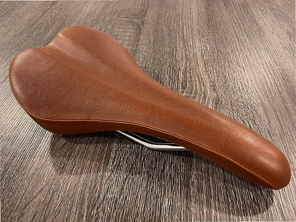 Brown Stitched Faux Leather Saddle Chrome Rails Fixed Gear or Road Bike