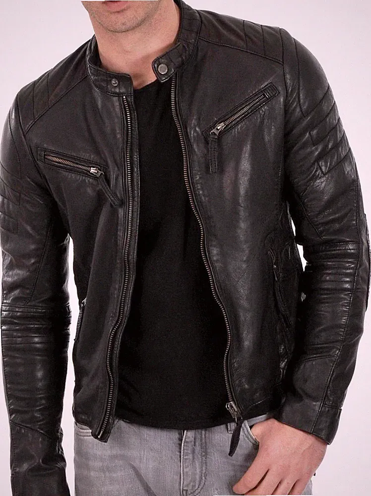 Cafe Racer Leather Jacket Soft Real Sheep Napa Leather Biker Style