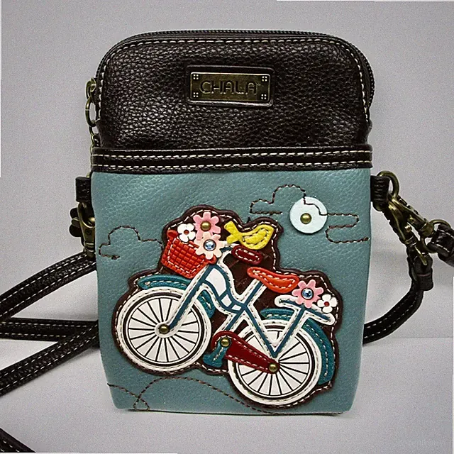 Chala mini handbag purse wallet cell phone carrier crossbody bicycle teal VGC