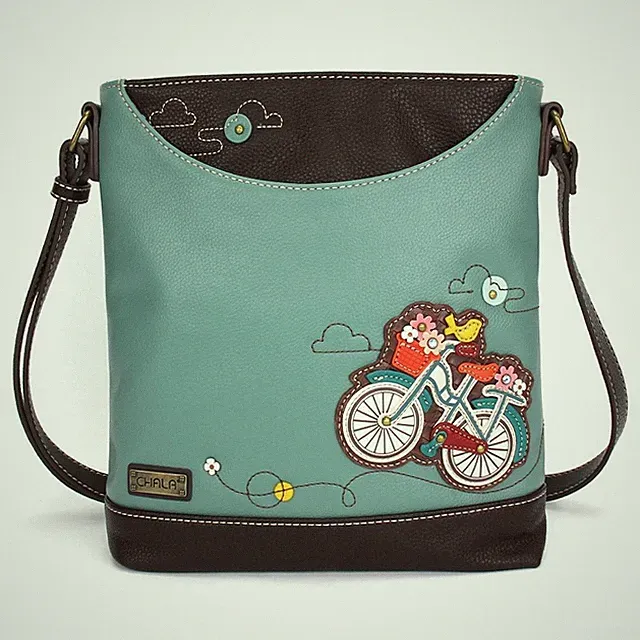 CHALA Sweet Messenger BICYCLE Shoulder Handbag 10inW x 11inH x 3inD Teal NWT