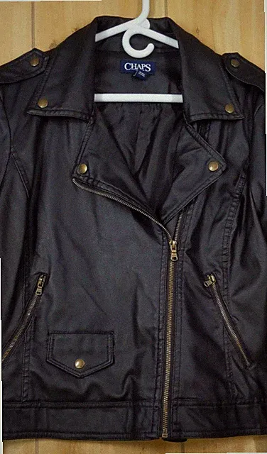 Chaps Faux Leather Biker Jacket Womens L Moto Asymmetrical Zip Black Rock Vegan