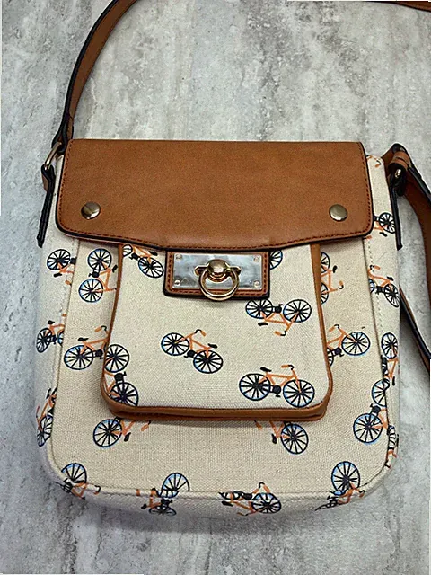 Crossbody Bag Purse Canvas Adjustable Strap / Mary & Martha - Bicycle Theme