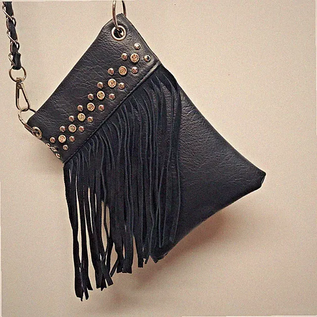 Crossbody Handbag Mini Black Fringe Cycle Studded Bling "Nice Day Bag"