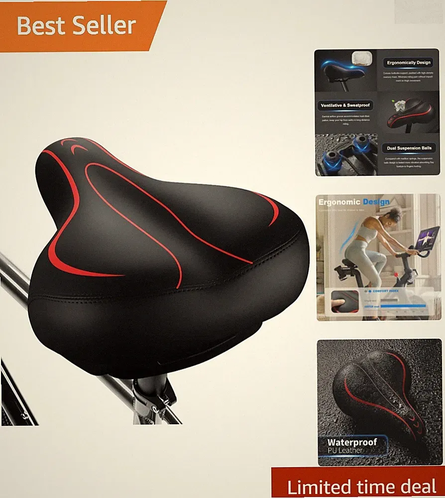 Ergonomic Oversized Bicycle Saddle – Waterproof Faux Leather, Easy Installation