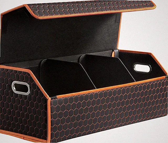 Extra Large Trunk Organizer for SUV - Leather Storage Box with Magnetic Lid