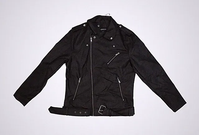 FAHSYEE Jacket Womens Medium Black Faux Leather Moto Biker Belted Zip Motorcycle