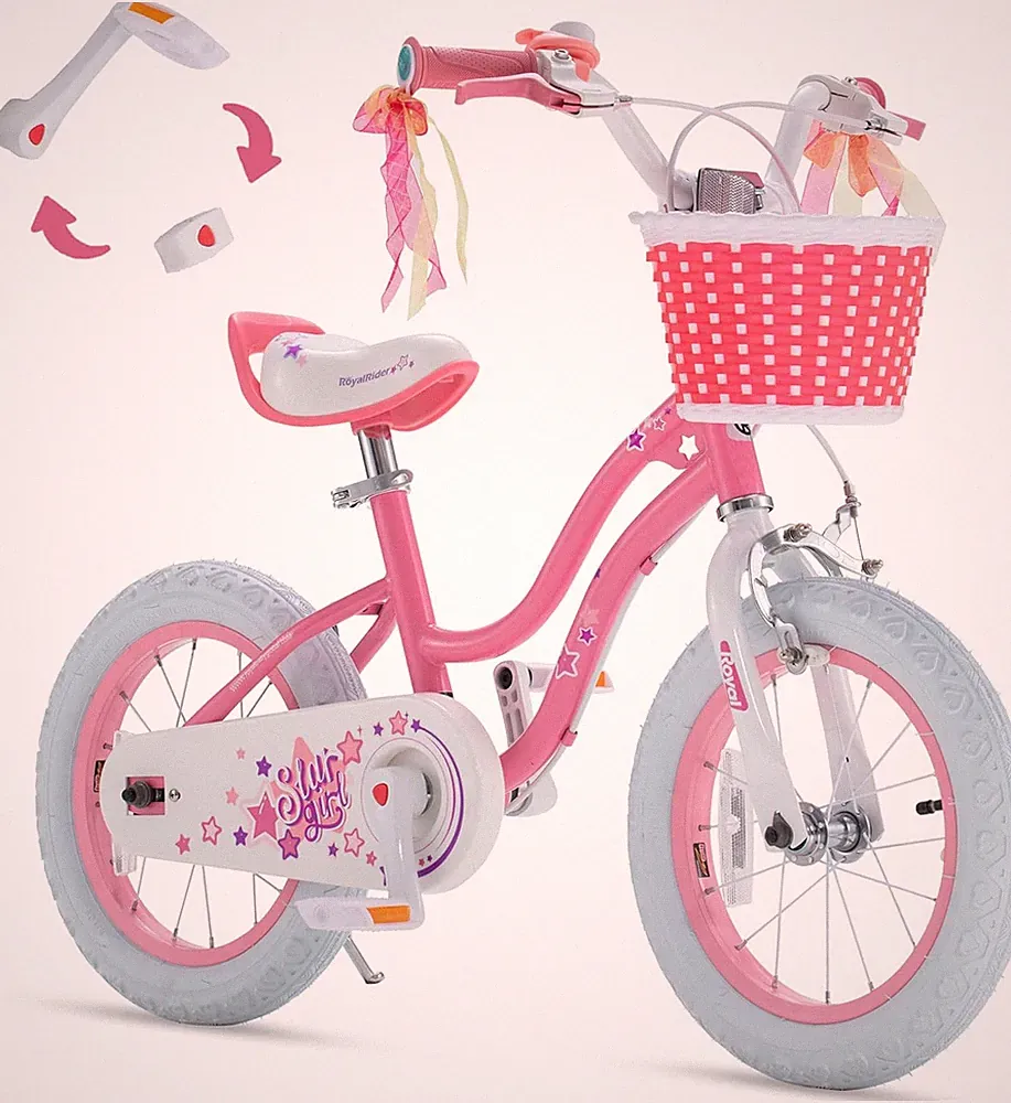 Girls Bike, Stargirl EZ Kids Bike Balance and Pedal Bicycle with Basket and Dual