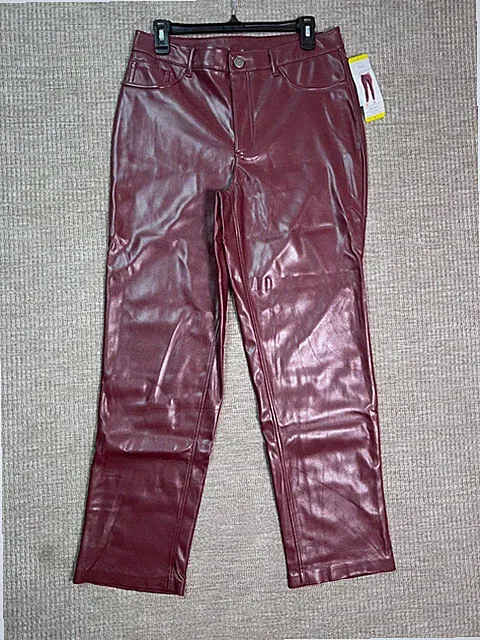 Joie Faux Leather Pants Womens Red Burgundy High Rise Straight Leg