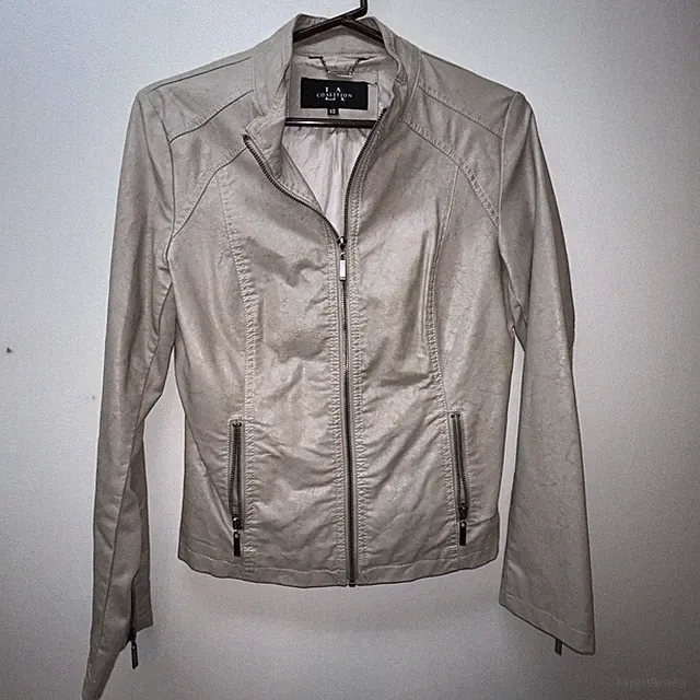 LA coalition jacket Women's Beige Faux Leather Motorcycle Jacket Biker XS