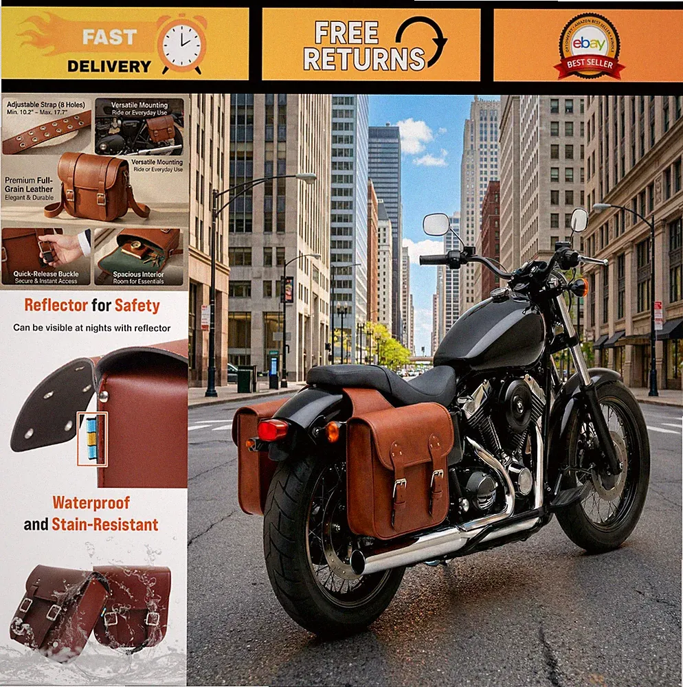Leather Motorcycle Saddlebags - Retro Bicycle Rack Pannier Bags, 2 Pcs, Brown