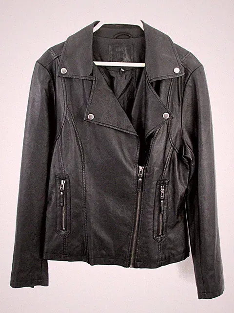 MAX STUDIO Biker Jacket Women Large Black Faux Leather Grunge Punk Gothic Moto