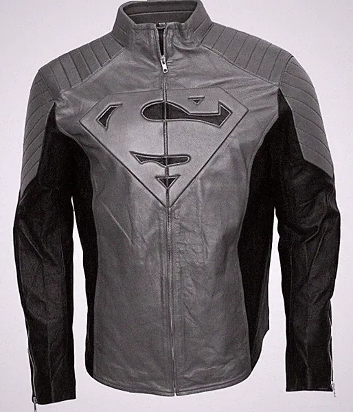 Mens Superman Jacket in Gray Faux Leather Adult Halloween Cosplay Costume