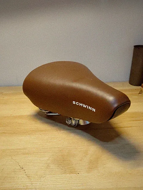 New Schwinn Cruiser Bike Saddle Brown Faux Leather Comfort Seat , Dual Springs