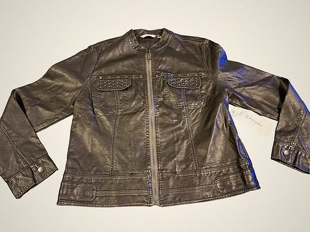 NWT Erin London Faux Leather Studded Biker Moto Zipped Jacket Women’s Large