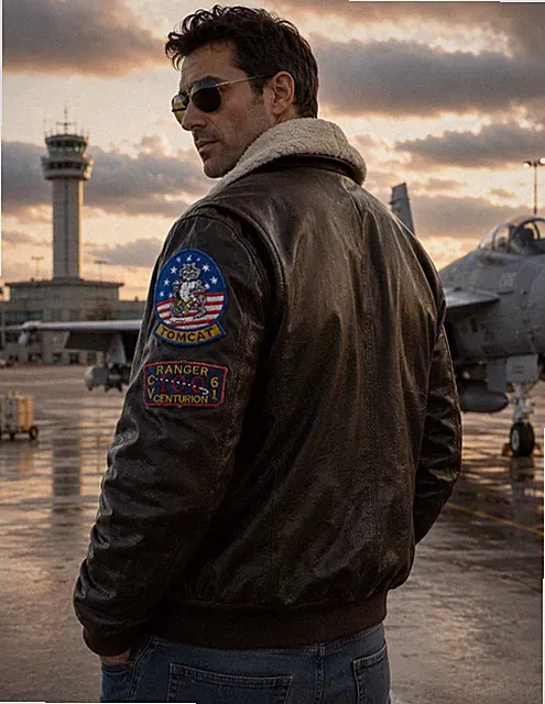 Top Gun Maverick Bomber Jacket Adult Large Faux Leather Sherpa Collar