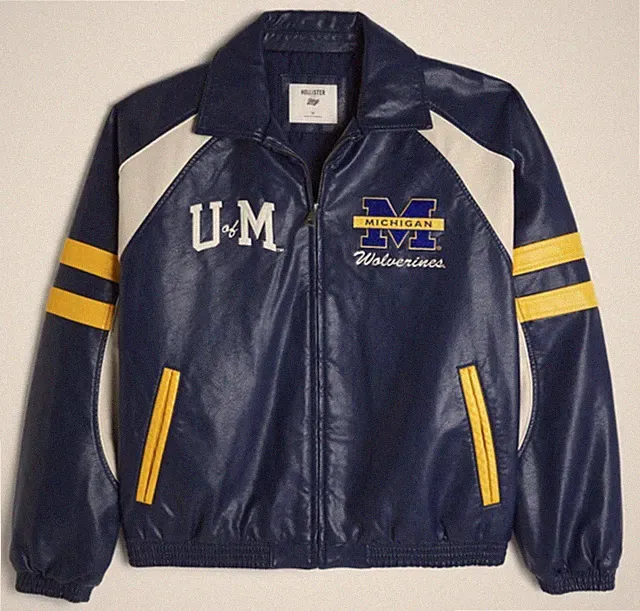 University of Michigan Wolverines Graphic Faux Leather Jacket Men's XL Blue NWT