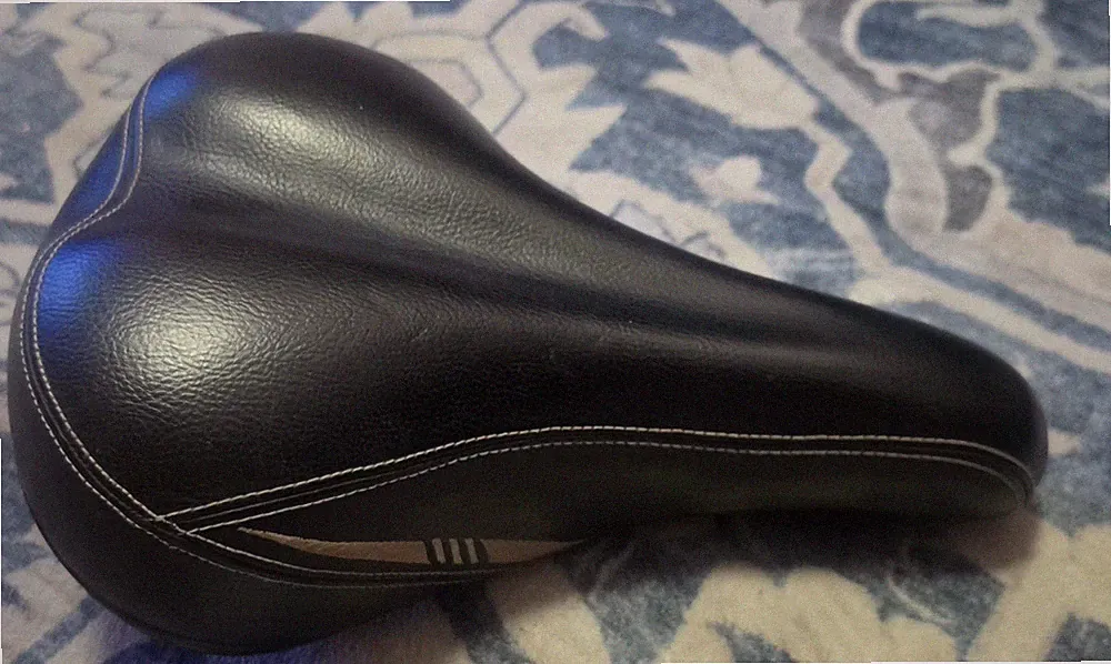 Velo Comfort Bicycle Saddle - Black Faux Leather with White Stitching,...