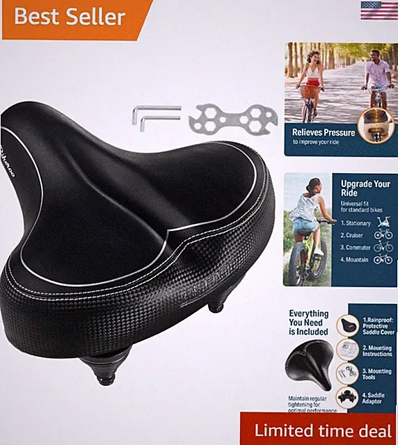 Wide Bike Comfort Seat - 350 lb Capacity Cruiser Saddle with Faux Leather Finish