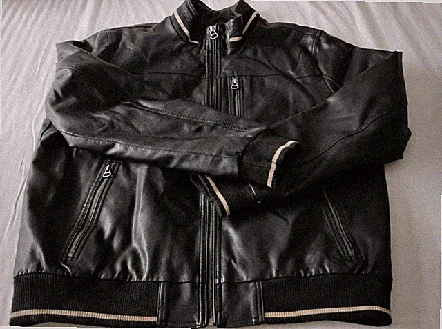 Wilsons Cycle Faux Leather Jacket Men's XL Black Tan Vegan Moto Stripe Urban VGC