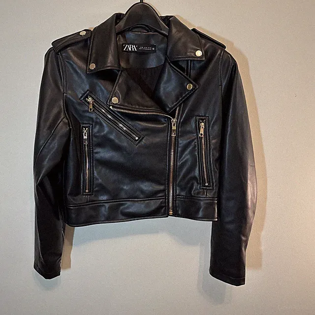 Zara Women’s Faux Leather Bike Jacket Size M Black Military Motorcycle Mob Wife
